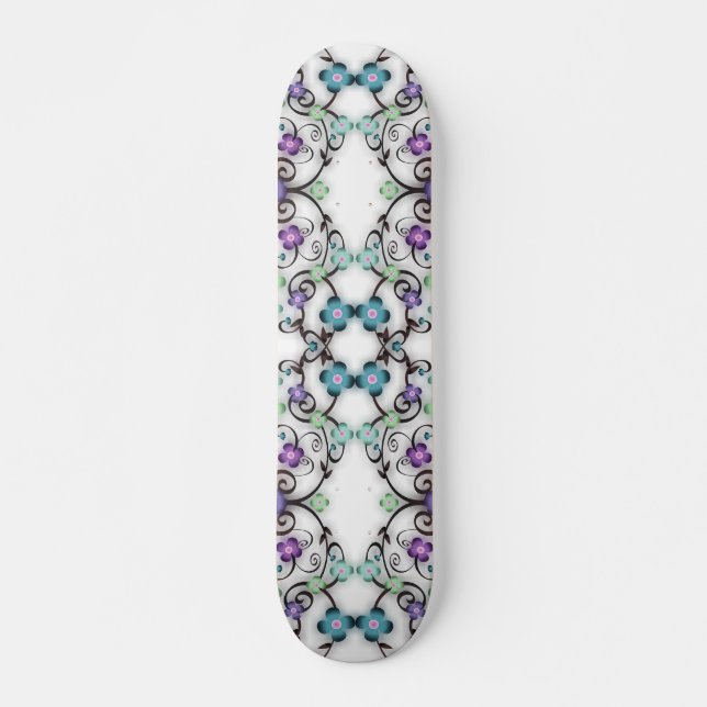 Underbar spetsig look av blå violetta blommor  mini skateboard bräda 18,5 cm (Framsida)