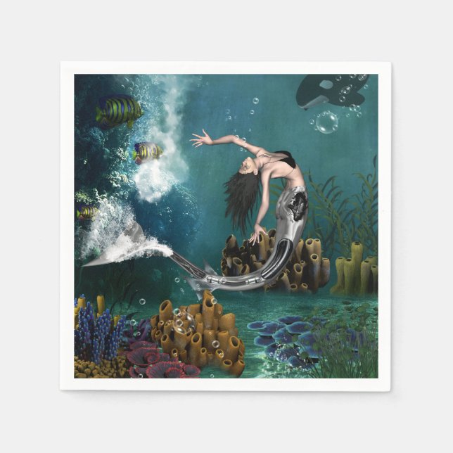 Underbar steampunk sjöjungfru pappersservett (Framsidan)