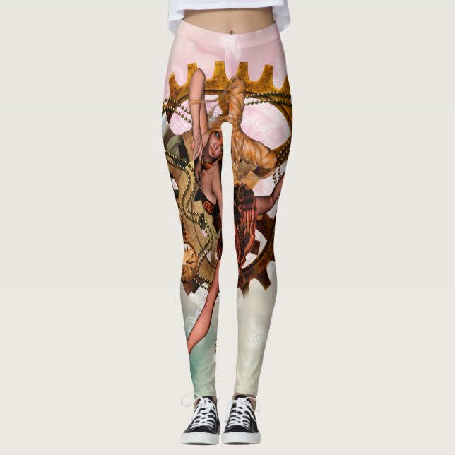 Underbar steampunkflicka, guld- design leggings (Framsida)