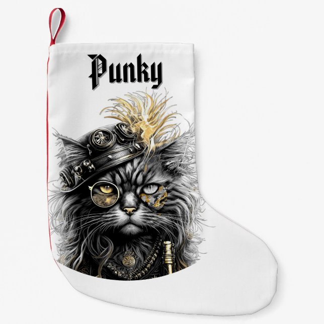 Underbar Steampunkkatt med namn Liten Julstrumpa (Framsidan)