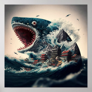 Underbar Sushi Shark Monster Poster