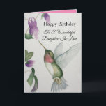 Underbar svärdotter-i-Law Birthday Hummingbird Kort<br><div class="desc">Firar din svärdotters födelsedag med en elegant hummingbird design på ett charmerande hälsningskort. Skapat från min ursprungliga vattenfärgläggning kommer den vackra lilla fågel- och blombilden att göra fågelskådare, trädgårdsmästare och naturområde älskare ljusare. Den speciella kvinnan i ditt liv kommer att kärlek den pastellala färgen av kräm, rosa och grönt som...</div>