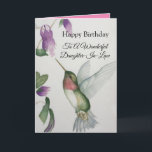 Underbar svärdotter-i-Law Birthday Hummingbird Kort<br><div class="desc">Firar din svärdotters födelsedag med en elegant hummingbird design på ett charmerande hälsningskort. Skapat från min ursprungliga vattenfärgläggning kommer den vackra lilla fågel- och blombilden att göra fågelskådare, trädgårdsmästare och naturområde älskare ljusare. Den speciella kvinnan i ditt liv kommer att kärlek den pastellala färgen av kräm, rosa och grönt som...</div>