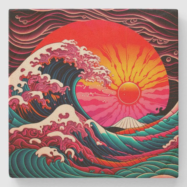 Underbar SynthWave i Kanagawa Retro 80-talet Stenunderlägg (Framsidan)
