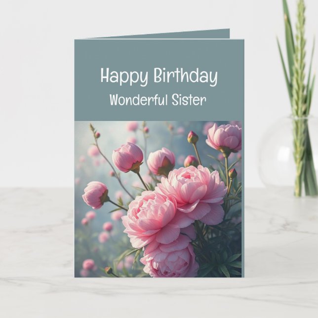 underbar syster Birthday Peony Garden Flower Kort (Framsida)