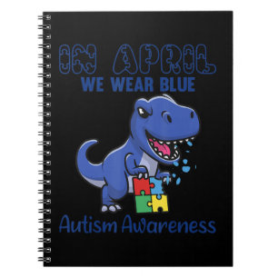 Underbar T-Rex i april: Vi Bäror blå autismmedvete Anteckningsbok