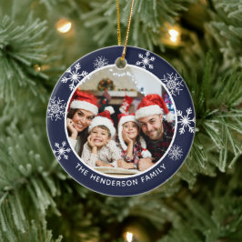 Underbar tid på året Anpassad bild Navy Snowflake Julgransprydnad Keramik