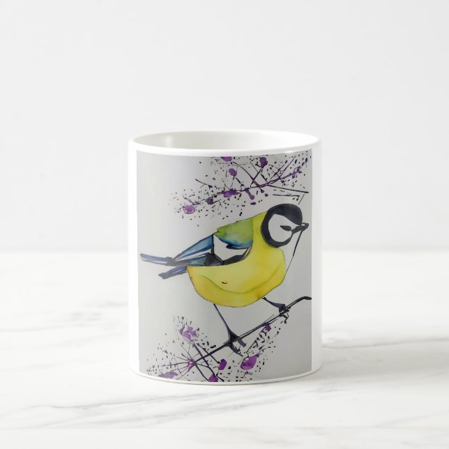 Underbar Tit Bird Teckning, Hand plockade British  Kaffemugg (Center)