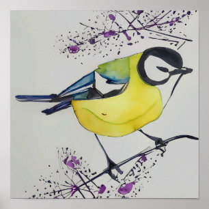 Underbar Tit Bird Teckning, Hand plockade British Poster