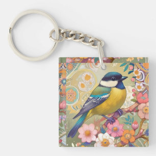 Underbar Tit Chickadee Bird Colorful Blommigt Flow