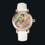 Underbar Tit Chickadee Bird Colorful Blommigt Flow Armbandsur<br><div class="desc">"Söta underbara tuterikonst",  "gult pergament på gren",  "rosa blommor vår blommar",  "vattnig blommigt blommor blommar",  "söt vackra dekorativa sakura",  "contemporary gustav klimt inspirerad",  "färgkonst deco nouveau",  "modern blå pastel prydnadsdjur",  "arty botanical asian oriental",  vibrental",  "oriental",  "vitalt",  "vitalt",  "vitalt",  "levande",  "levande fågelvilt i regnbåge av multifärgad"</div>
