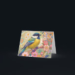 Underbar Tit Chickadee Bird Colorful Blommigt Flow Kort<br><div class="desc">"Söta underbara tuterikonst",  "gult pergament på gren",  "rosa blommor vår blommar",  "vattnig blommigt blommor blommar",  "söt vackra dekorativa sakura",  "contemporary gustav klimt inspirerad",  "färgkonst deco nouveau",  "modern blå pastel prydnadsdjur",  "arty botanical asian oriental",  vibrental",  "oriental",  "vitalt",  "vitalt",  "vitalt",  "levande",  "levande fågelvilt i regnbåge av multifärgad"</div>