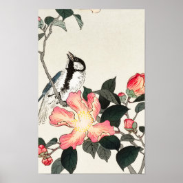 Underbar Tit on Rosa Flowers av Ohara Koson Poster