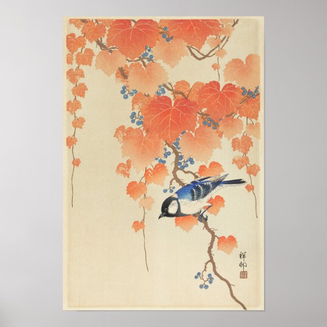 Underbar Tit på Paulownia Gren av Ohara Koson Poster (Framsidan)