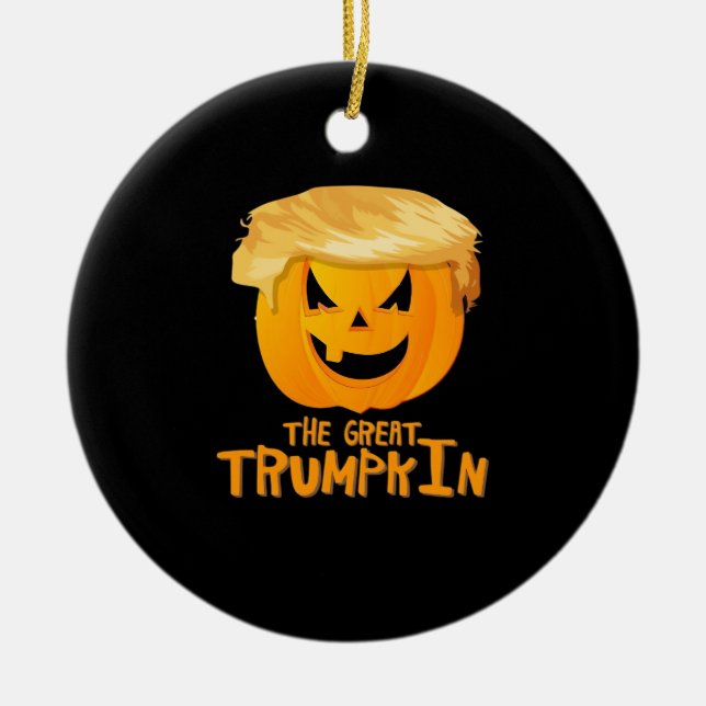 Underbar Trumpkin Funny Halloween Julgransprydnad Keramik (Framsidan)