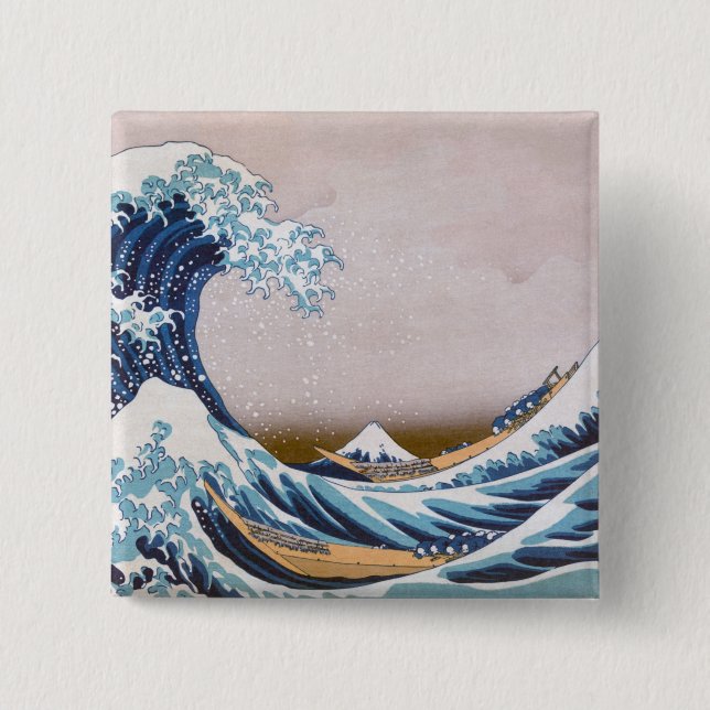 Underbar Tsunami Wave av Hokusai från Kanagawa Jap Knapp (Framsida)