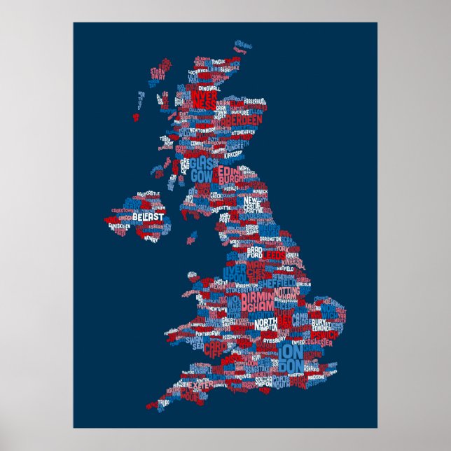 Underbar UK City Text Karta Poster (Framsidan)