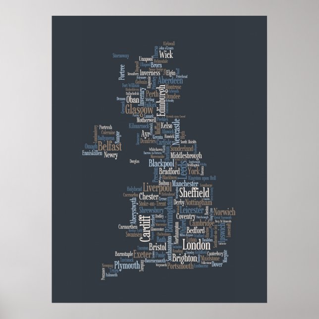 Underbar UK City Text Karta Poster (Framsidan)