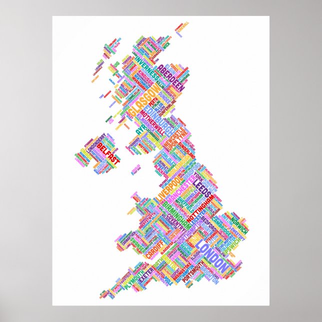 Underbar UK City Text Karta Poster (Framsidan)