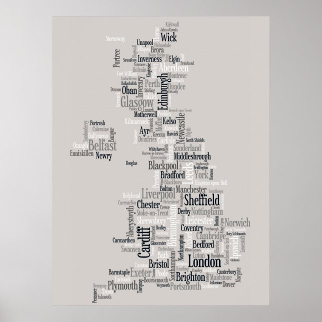 Underbar UK City Text Karta Poster (Framsidan)