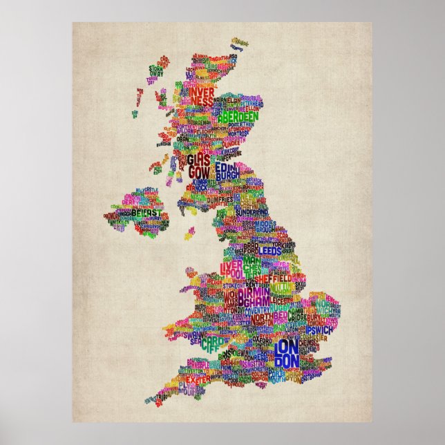 Underbar UK City Text Karta Poster (Framsidan)
