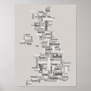 Underbar UK City Text Karta Poster