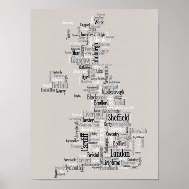 Underbar UK City Text Karta Poster (Framsidan)