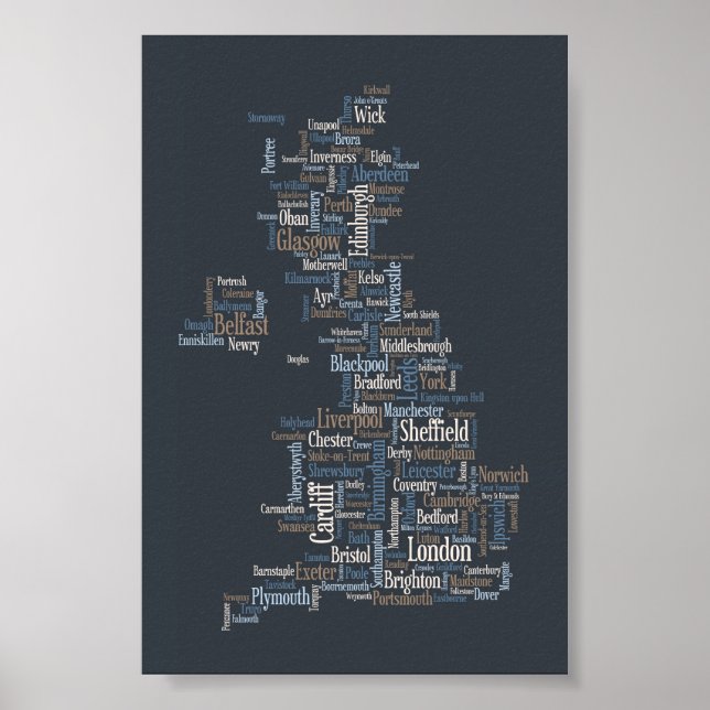 Underbar UK City Text Karta Poster (Framsidan)