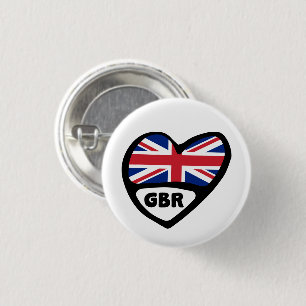 Underbar UK Land Code Flagga Heart Badge, GBR Knapp