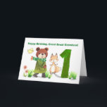 Underbar Underbar Grandson 1:a födelsedag björn oc Kort<br><div class="desc">Fira en gång-i-a-livstids milstolpe med det här söta första födelsedagskortet för en älskad underbar underbar barnson. En mysigt björn, gått med av sina vänner på skogsområdet, färdas mot ett stort nummer 1 på en mjuk vattenfärgsscen. Den här charmerande designen fångar glädjen hos en liten annans första år och kärlek som...</div>