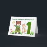 Underbar Underbar Grandson 1:a födelsedag björn oc Kort<br><div class="desc">Fira en gång-i-a-livstids milstolpe med det här söta första födelsedagskortet för en älskad underbar underbar barnson. En mysigt björn, gått med av sina vänner på skogsområdet, färdas mot ett stort nummer 1 på en mjuk vattenfärgsscen. Den här charmerande designen fångar glädjen hos en liten annans första år och kärlek som...</div>
