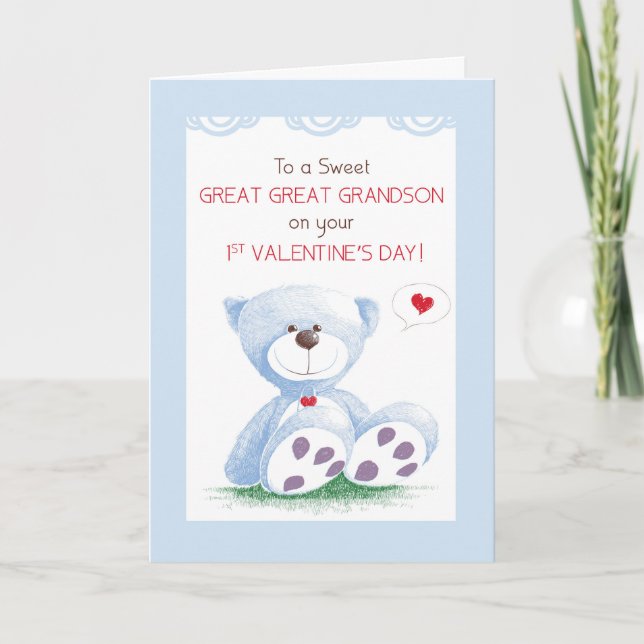Underbar Underbar Grandson 1st Valentines day Blue Kort (Framsida)