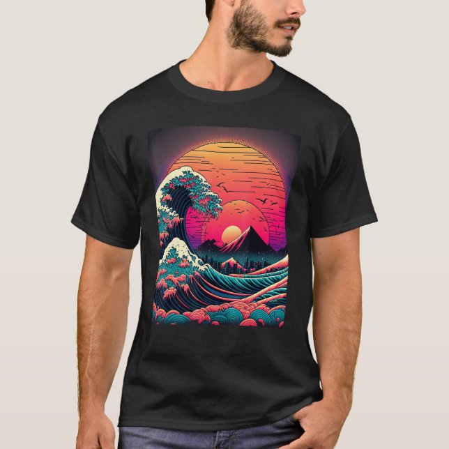 Underbar våg av japansk konst Ukiyo-e Stil T Shirt (Framsida)
