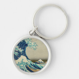 Underbar våg av Kanagawa & Japansk Art /Japan Rund Silverfärgad Nyckelring