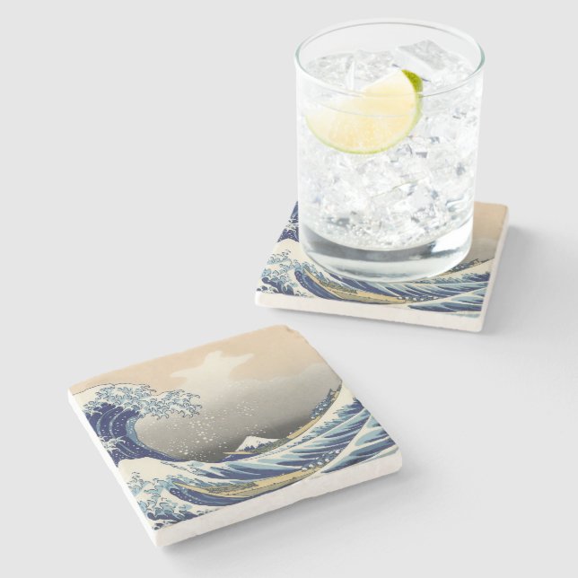 Underbar våg av Kanagawa & Mount Fuji Japan Sea Stenunderlägg (Sidan)
