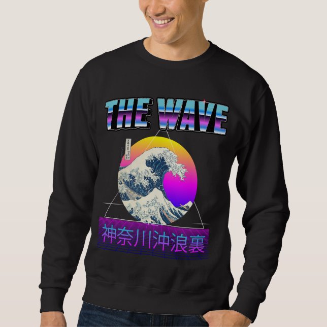 Underbar våg av Kanagawa Retro Vaporwave Lång Ärmad Tröja (Framsida)