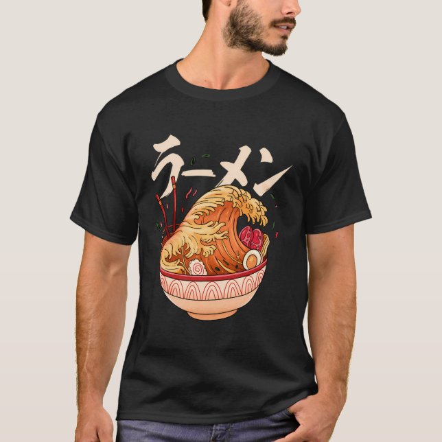 Underbar våg av Ramen Japan Tsunami Noodle Soppa A T Shirt (Framsida)