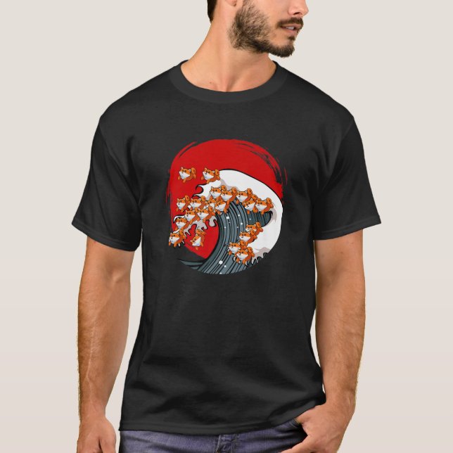 Underbar våg av Shiba Inu Hund Japanska Akita Kana T Shirt (Framsida)