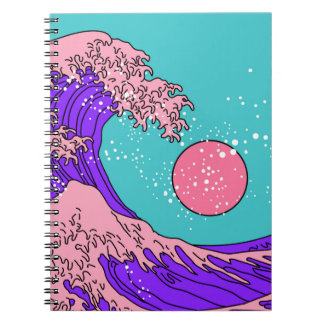 Underbar våg i Vaporwave Pop Art stil. Visa på Anteckningsbok
