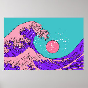 Underbar våg i Vaporwave Pop Art stil. Visa på Poster