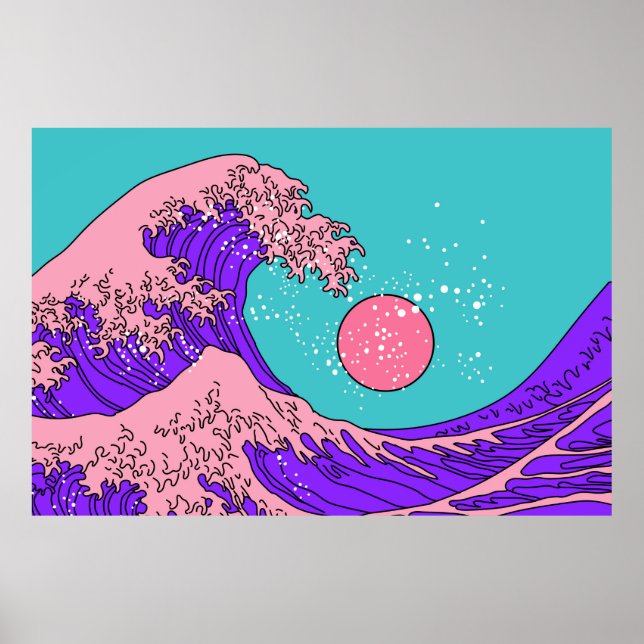 Underbar våg i Vaporwave Pop Art stil. Visa på Poster (Framsidan)