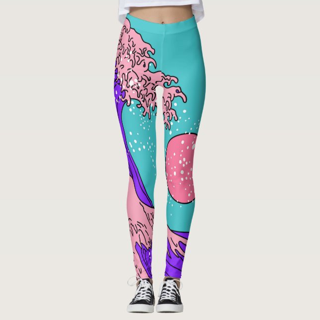 Underbar våg i Vaporwave: Stilized Ocean Art Leggings (Framsida)