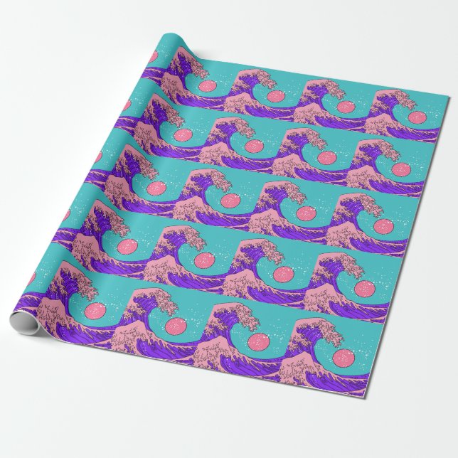 Underbar våg i Vaporwave: Stilized Ocean Art Presentpapper (Utrullad)