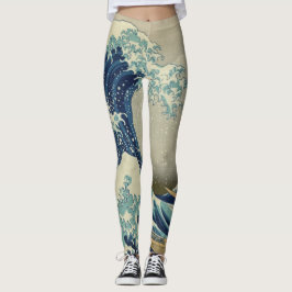 Underbar våg utanför Kanagawas Kusten av Hokusai Leggings