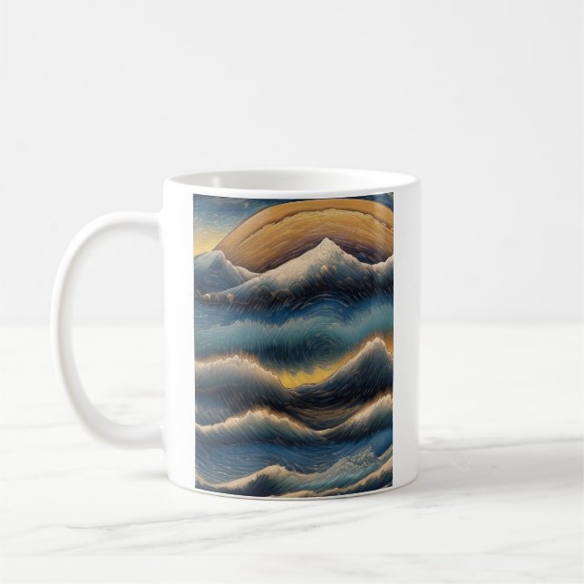 Underbar vågar av målning, påfyllnad av kanagawa-v kaffemugg (Vänster)