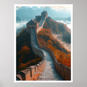 Underbar vägg av China, vacker turistmur ställe Poster