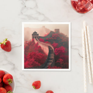 Underbar vägg för China på hösten - Scenrött Pappersservett