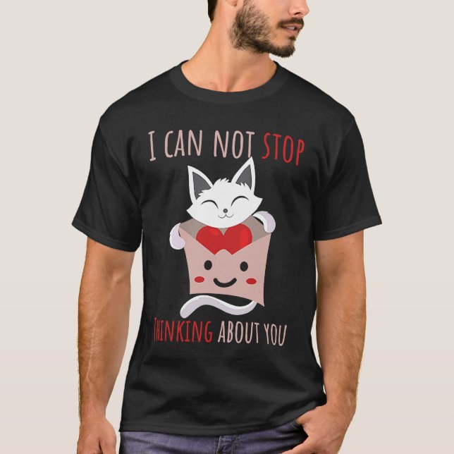 Underbar valentin kärlek katt tänker på dig t shirt (Framsida)