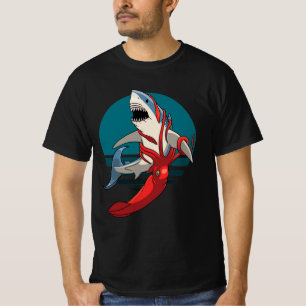 Underbar vit haj och giant bläckfisk t shirt
