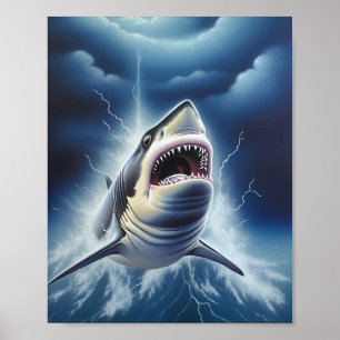 Underbar vit haj på stormnatten poster